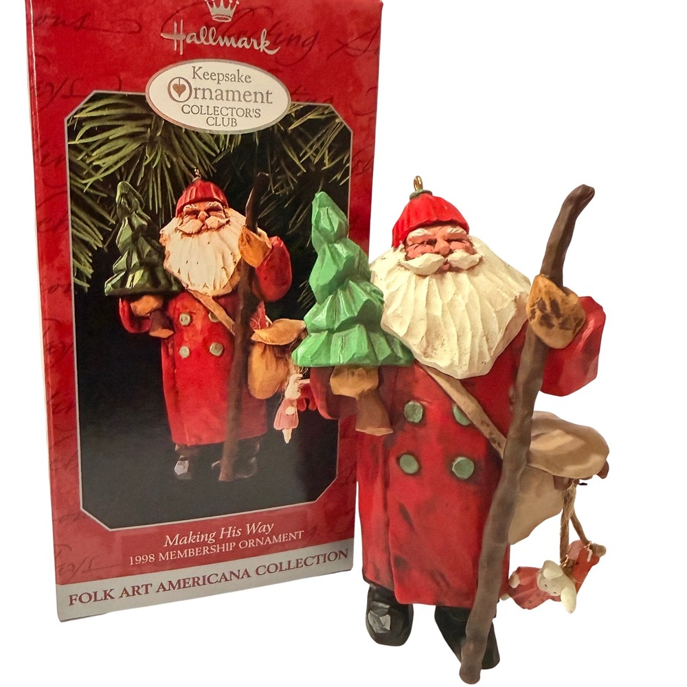 Hallmark 1998 Making His Way Santa Folk Art Americana Keepsake Ornament Boxed